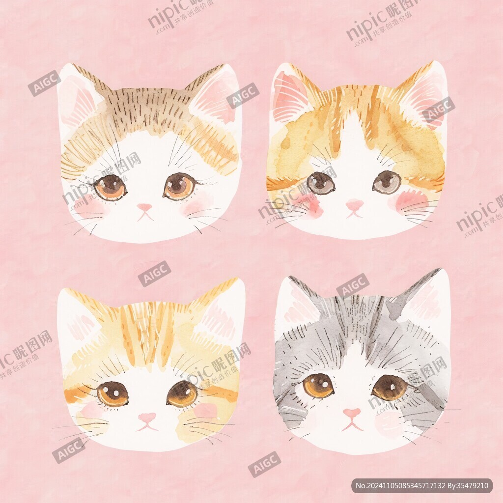 6只貓咪插畫