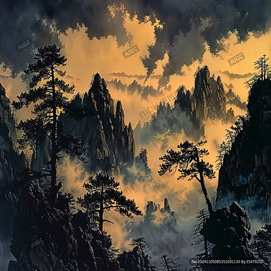 迎客松水墨山川