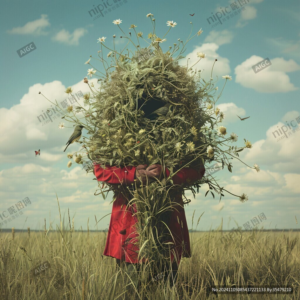 油菜地里的稻草人