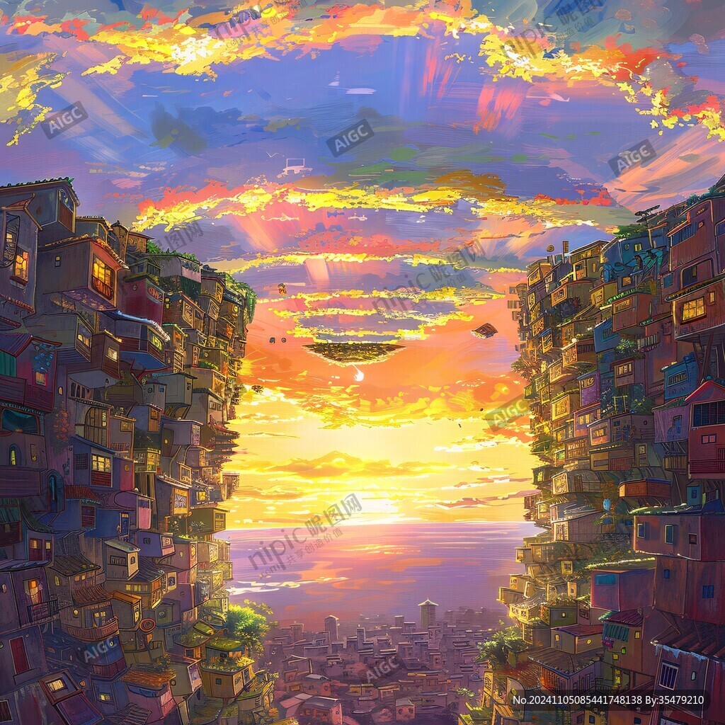 日落街道插畫