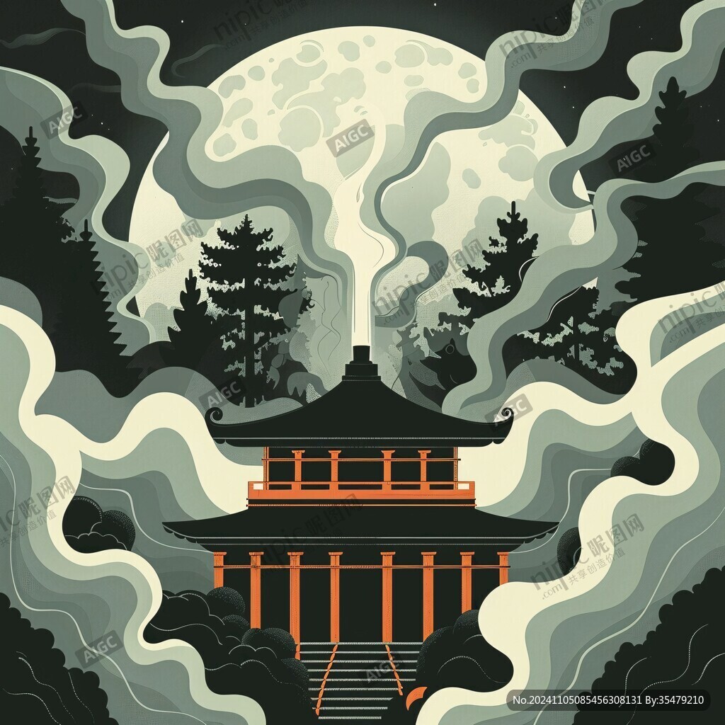 景山公園國(guó)潮插畫(huà)