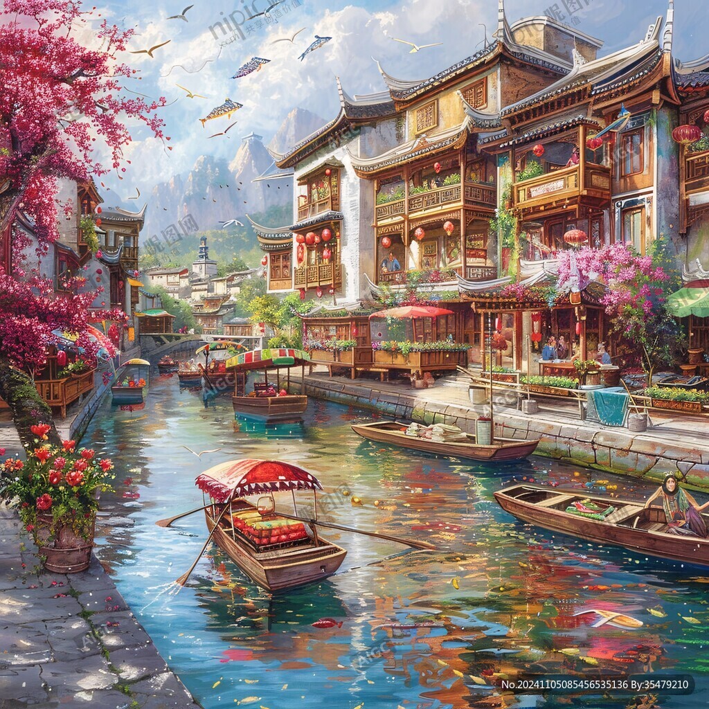 寫實(shí)古鎮(zhèn)插畫