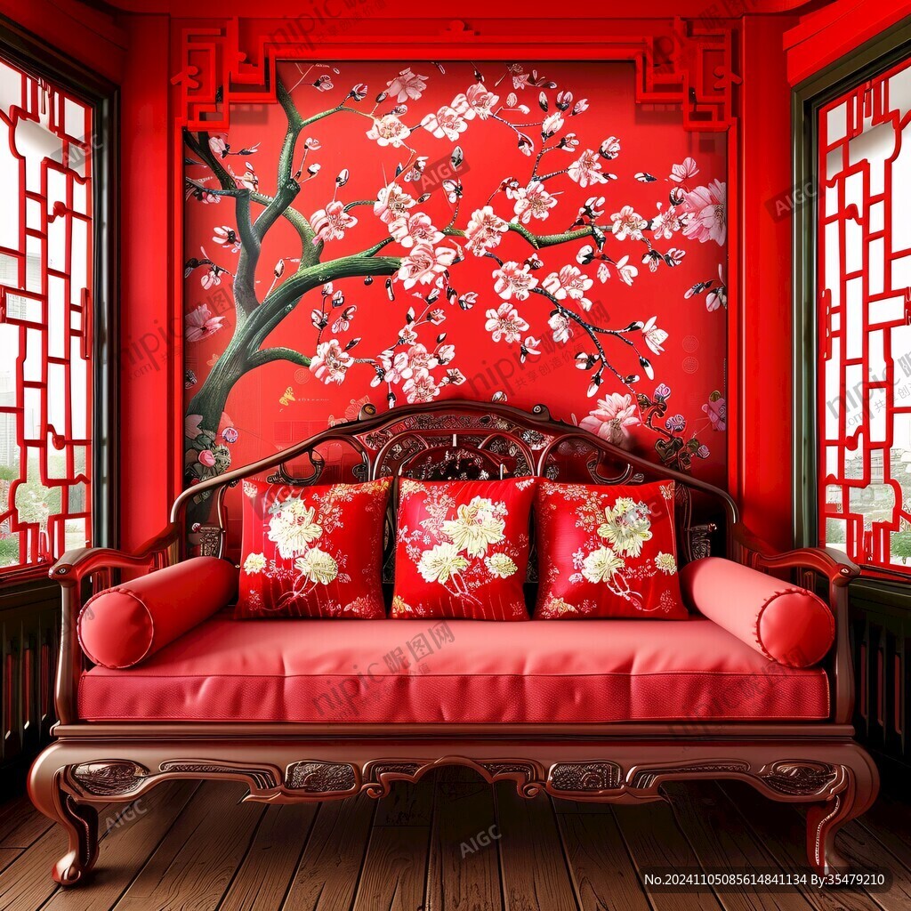 沙發(fā)梅花背景墻