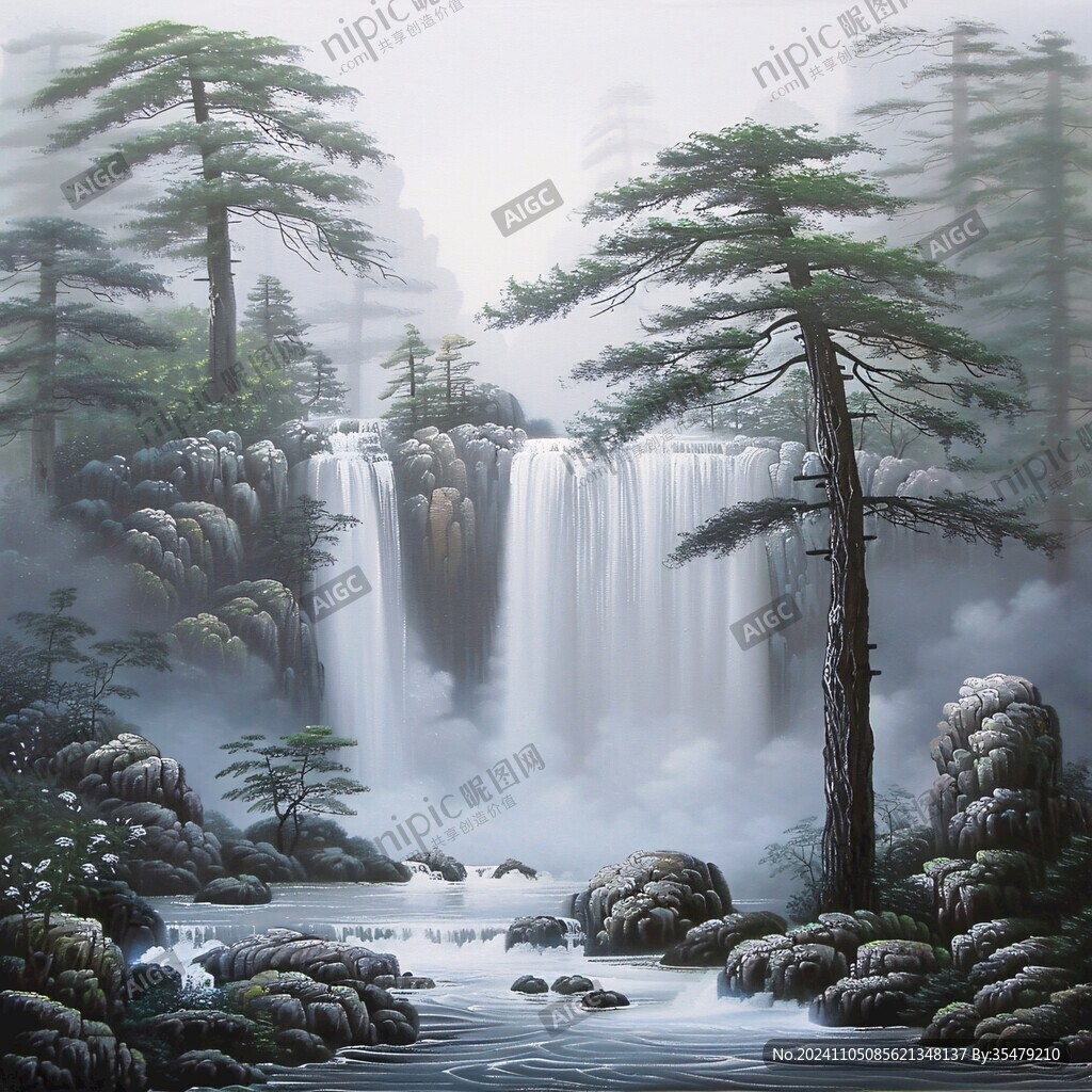 流水生財風景畫