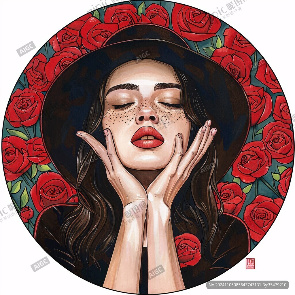 玫瑰女郎手繪插畫