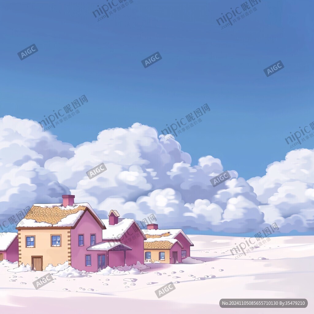 冬季雪原積雪民居