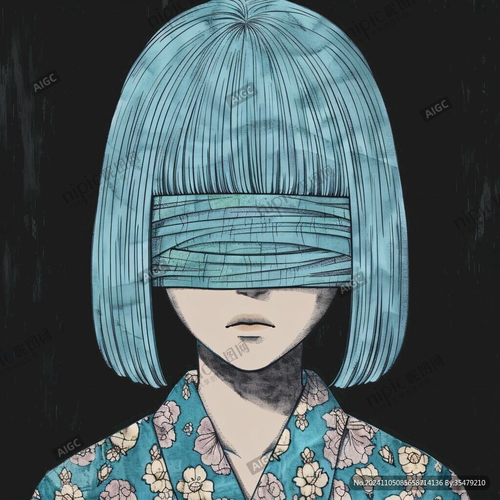 蒙眼厚唇少女
