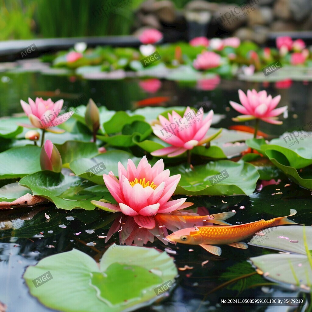 睡蓮花開(kāi)睡蓮錦鯉