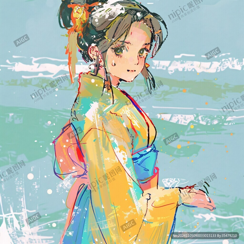 手繪國潮風(fēng)格插畫少女