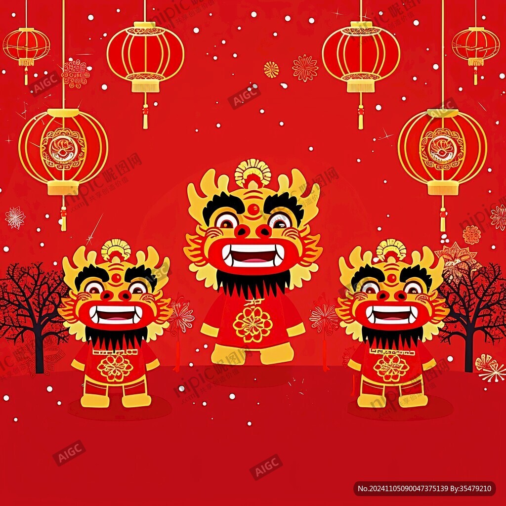 舞獅扁平化設計