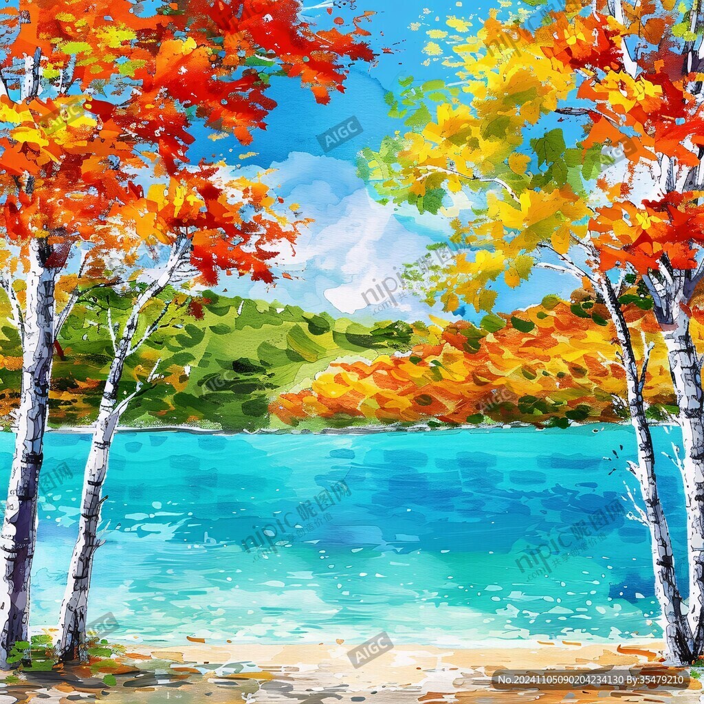楓樹風景油畫