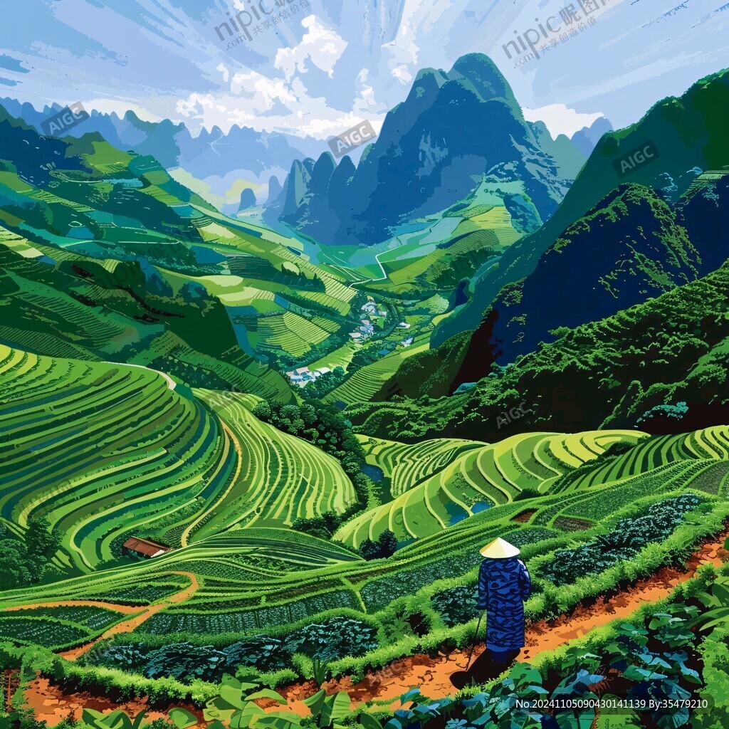 茶園風(fēng)光插畫
