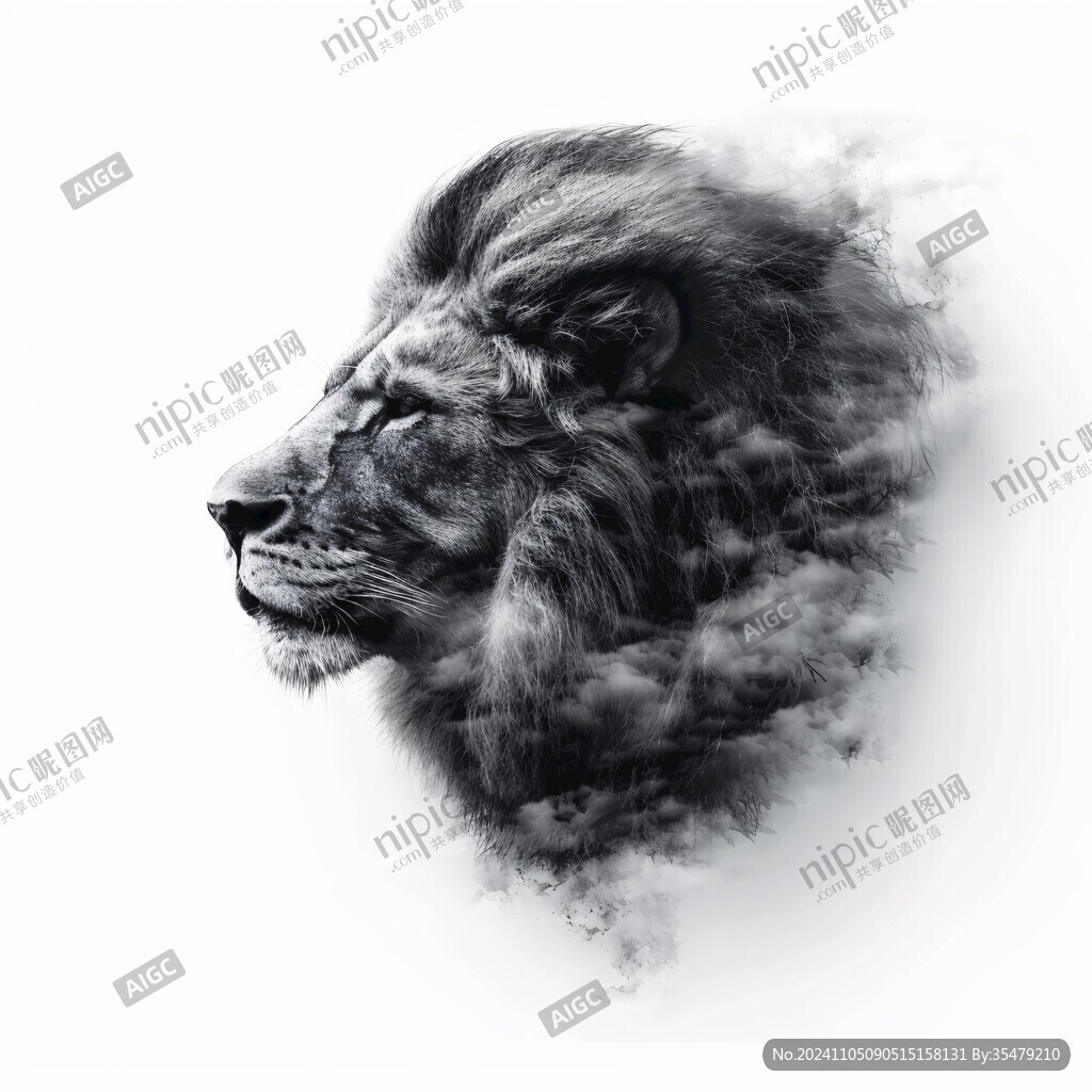 黑白線條畫獅子