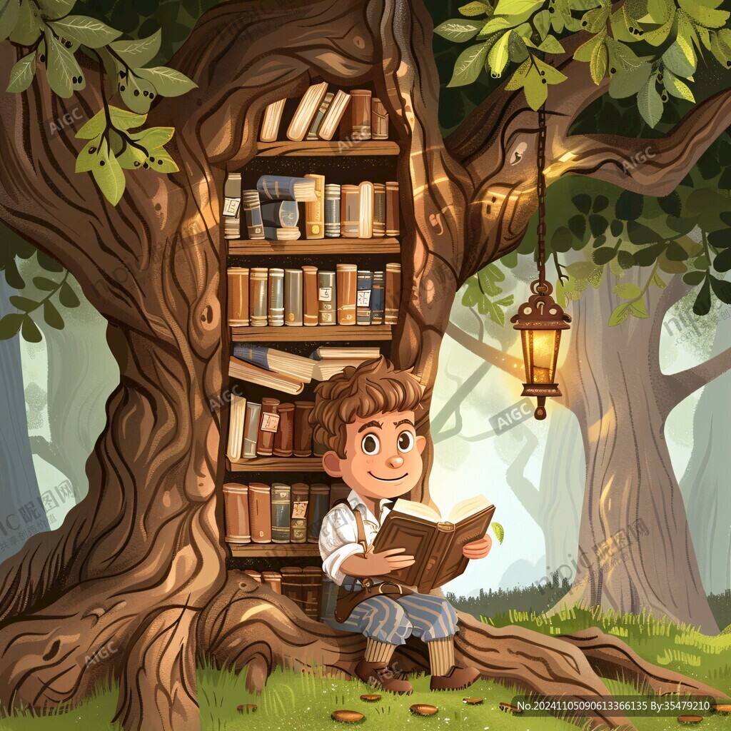 樹下看書的孩子