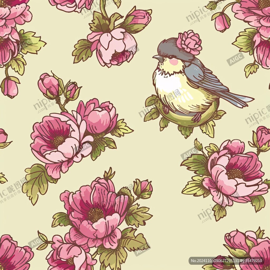 花鳥牡丹花鳥碎花