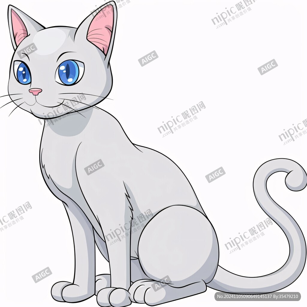 卡通白貓插畫