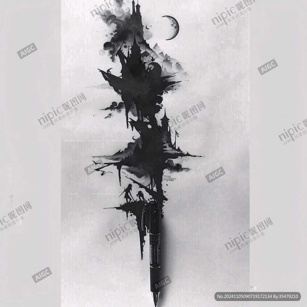 暈染墨跡禪境黑白畫