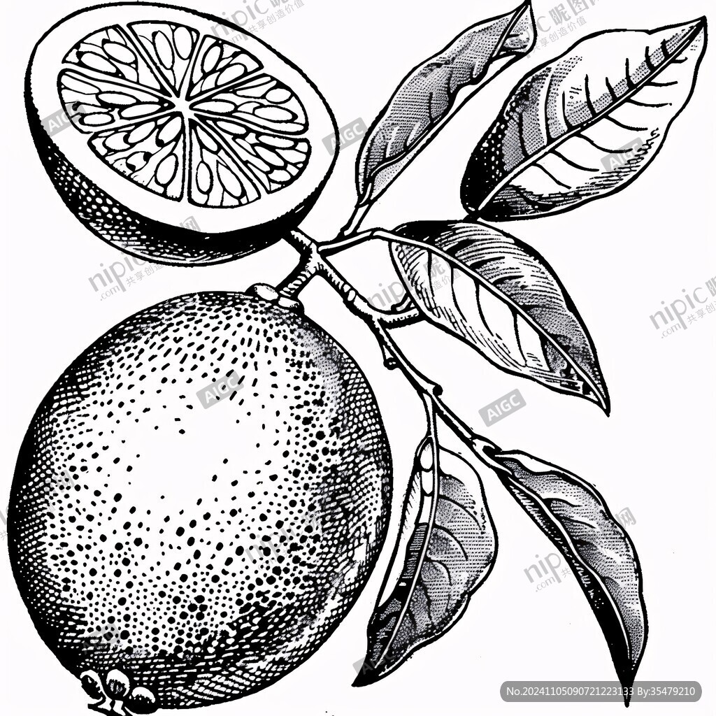 黑白線描柚子
