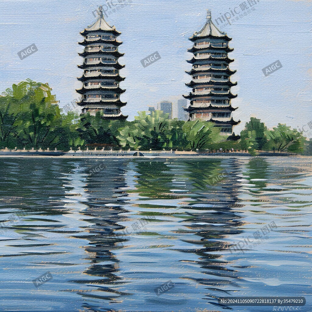 琶洲塔水粉畫
