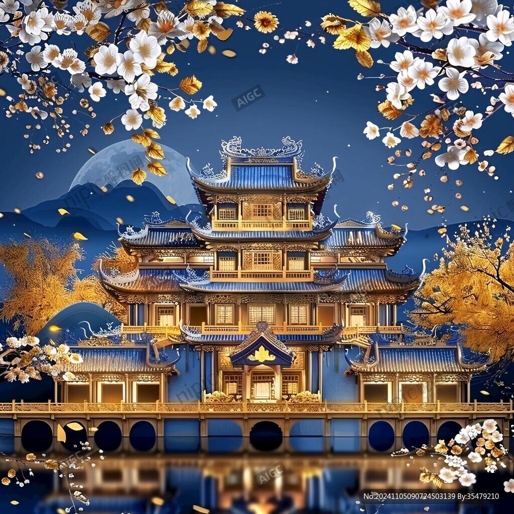 描金樓閣背景墻