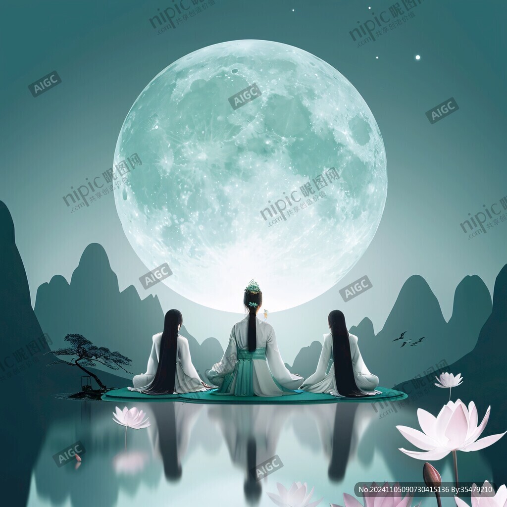 中秋樓閣仙女圖