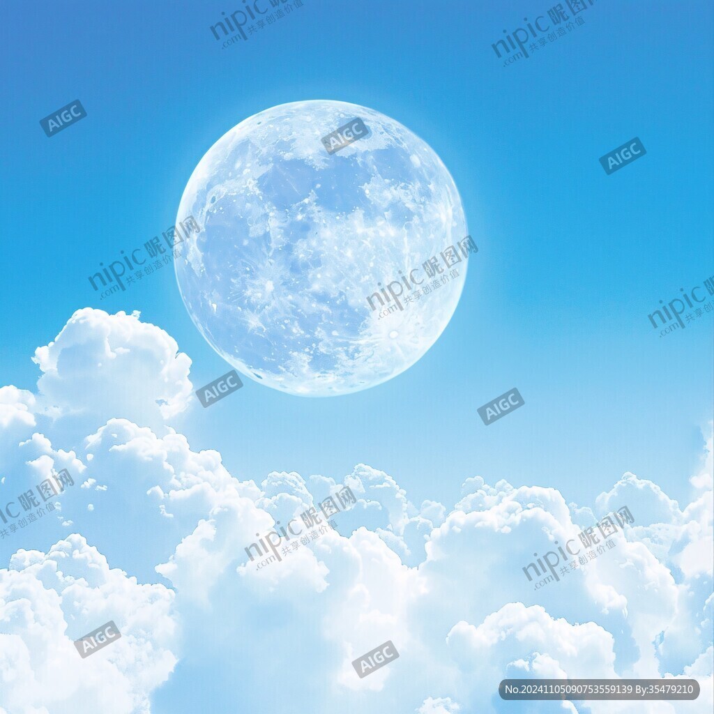蔚藍色天空月亮