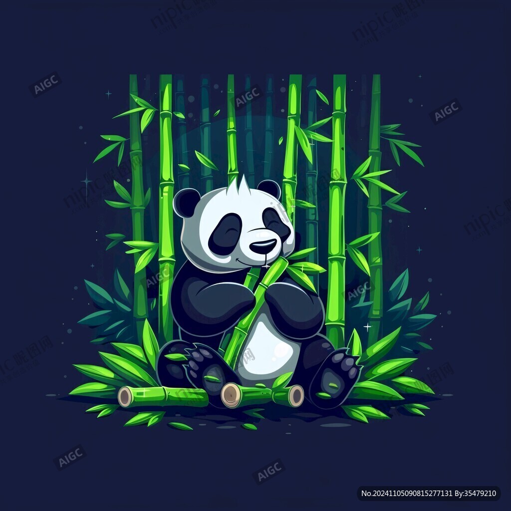 熊貓抱竹子插畫