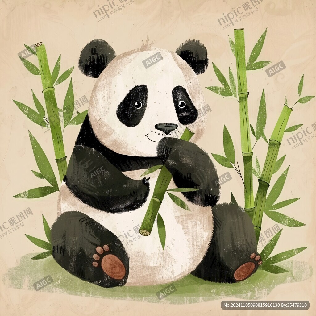 熊貓吃竹子插畫
