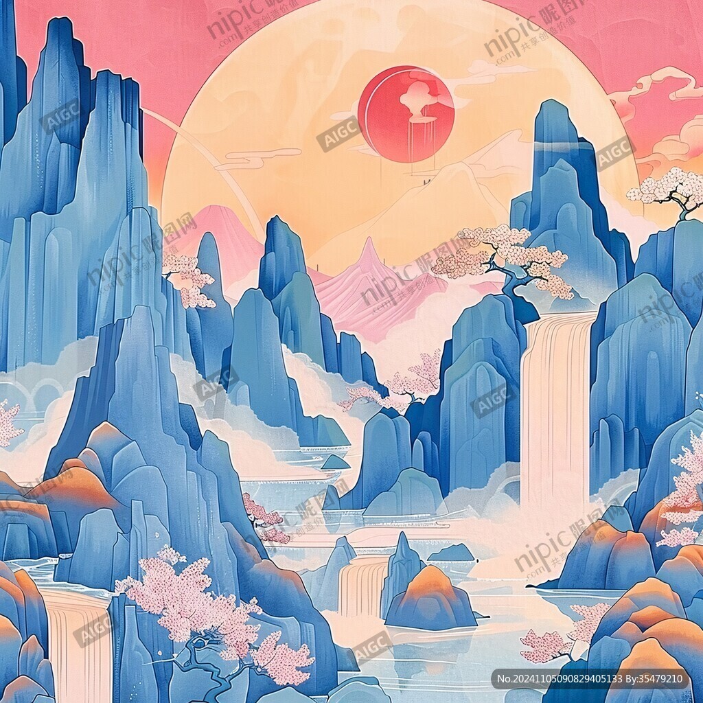 精細(xì)國潮山水插畫