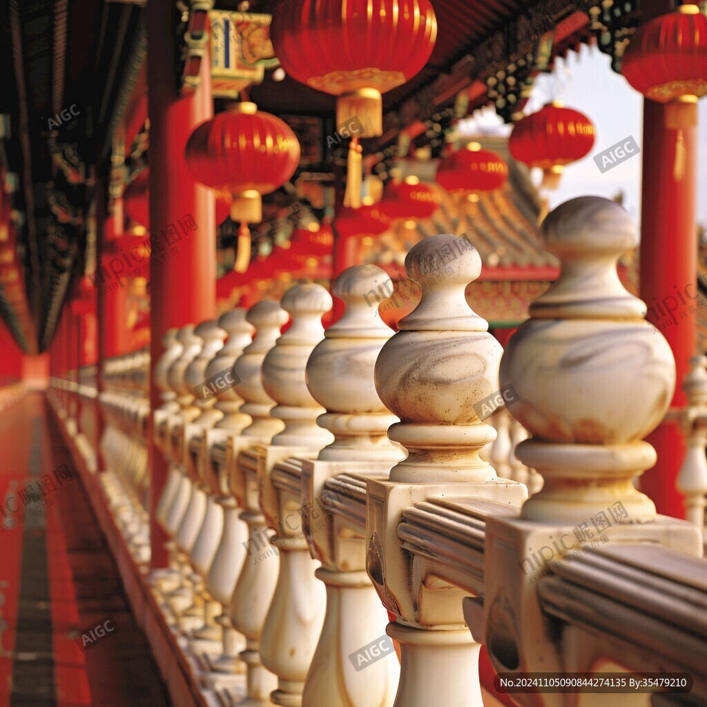 皇宮燈籠紅柱建筑風(fēng)光