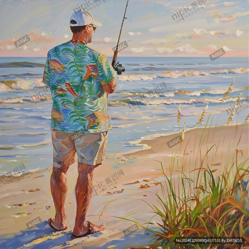 釣魚油畫