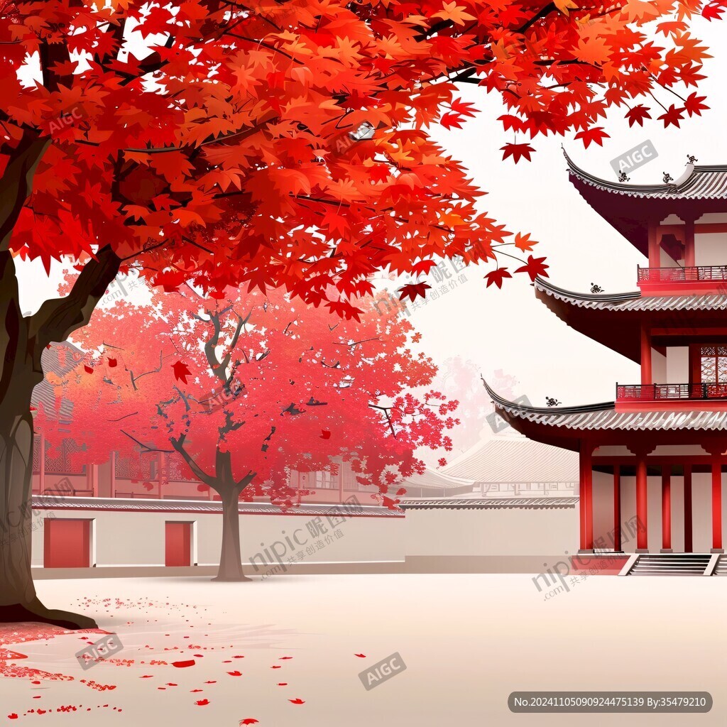 中式房子紅楓樹