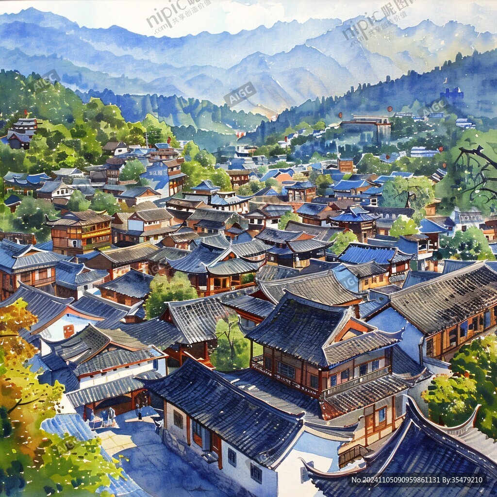 束河古鎮插畫