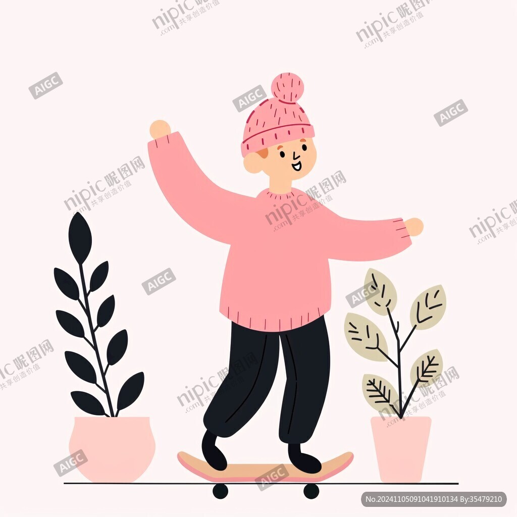 玩滑板插畫