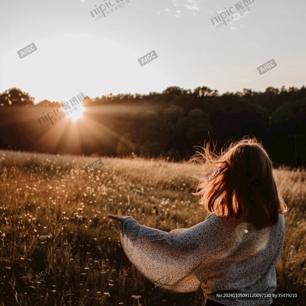 夕陽美女背影