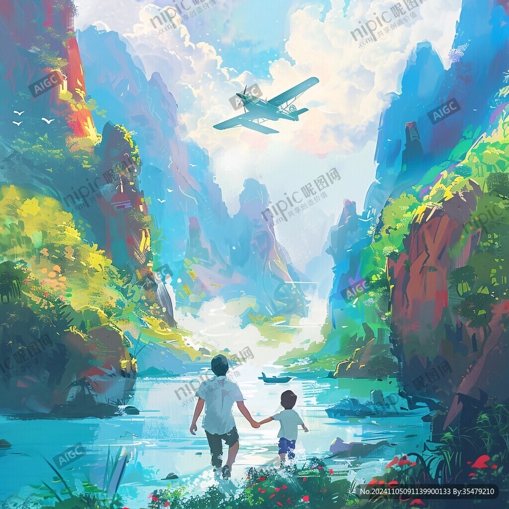 親子旅行插畫