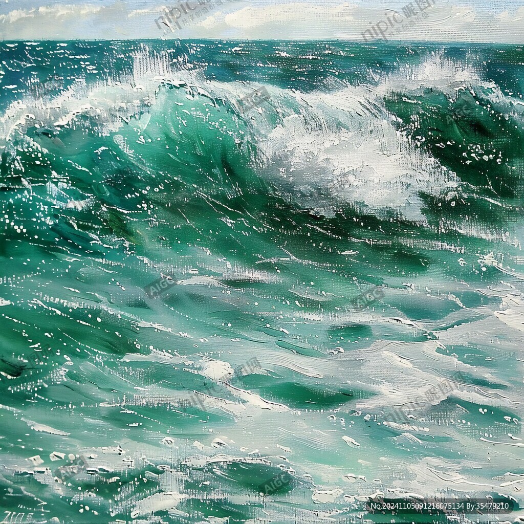 手繪插畫大海水波圖片