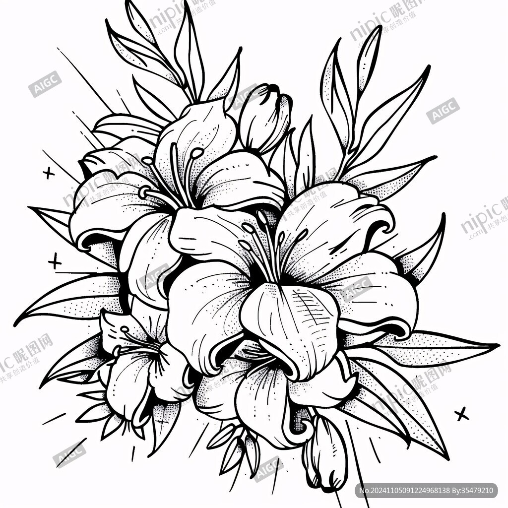 百合花線描