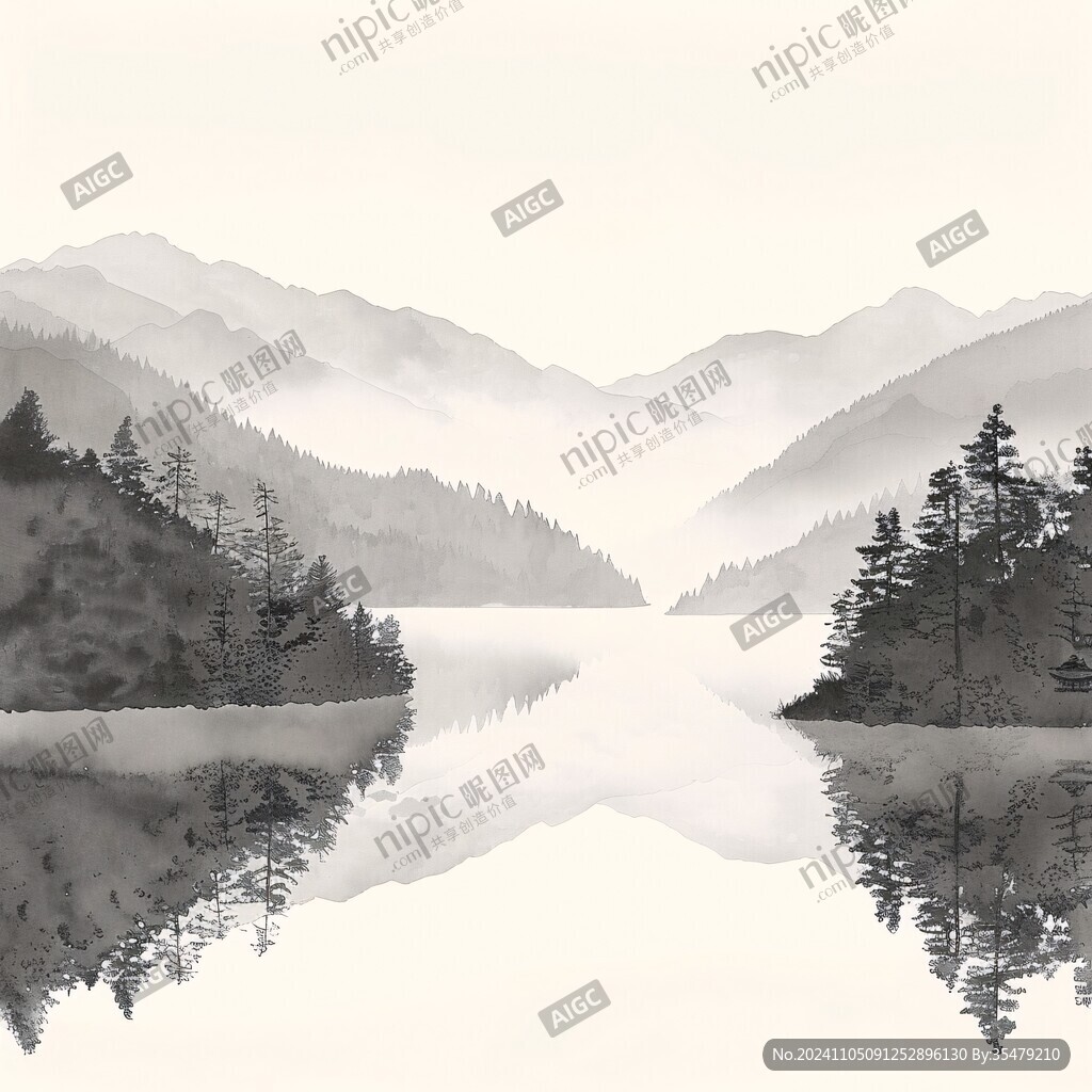 水墨山水湖景