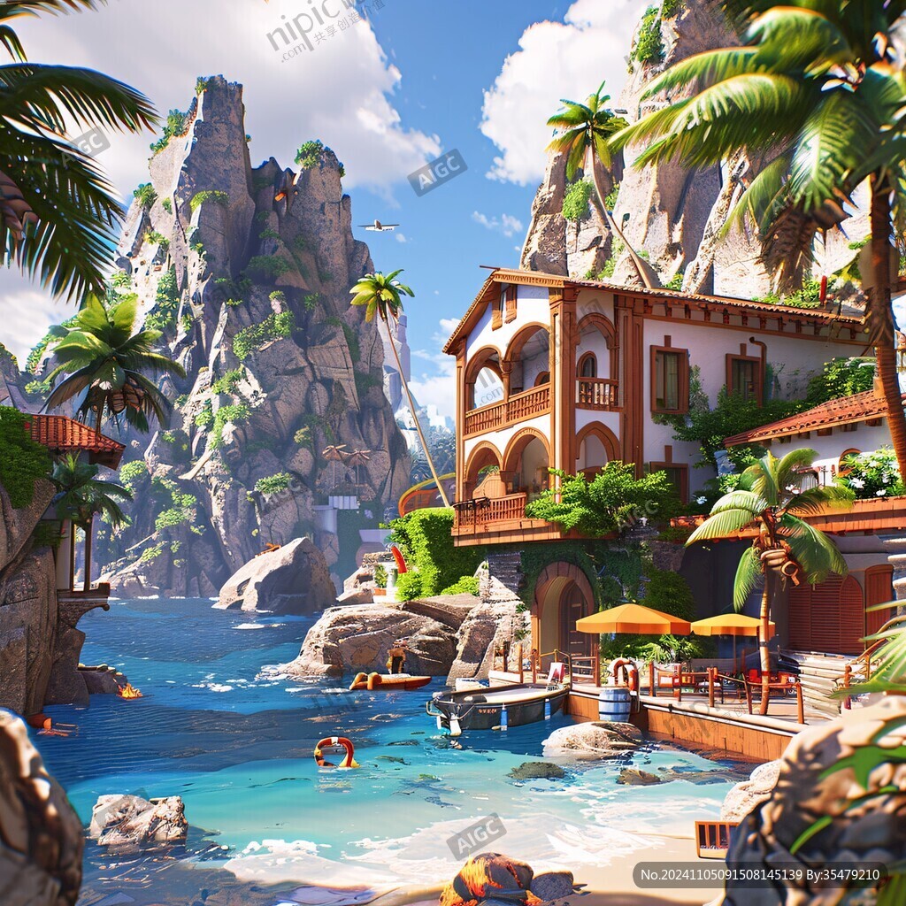 原始海邊生活場景