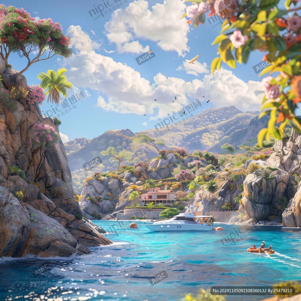 原始海邊生活場景