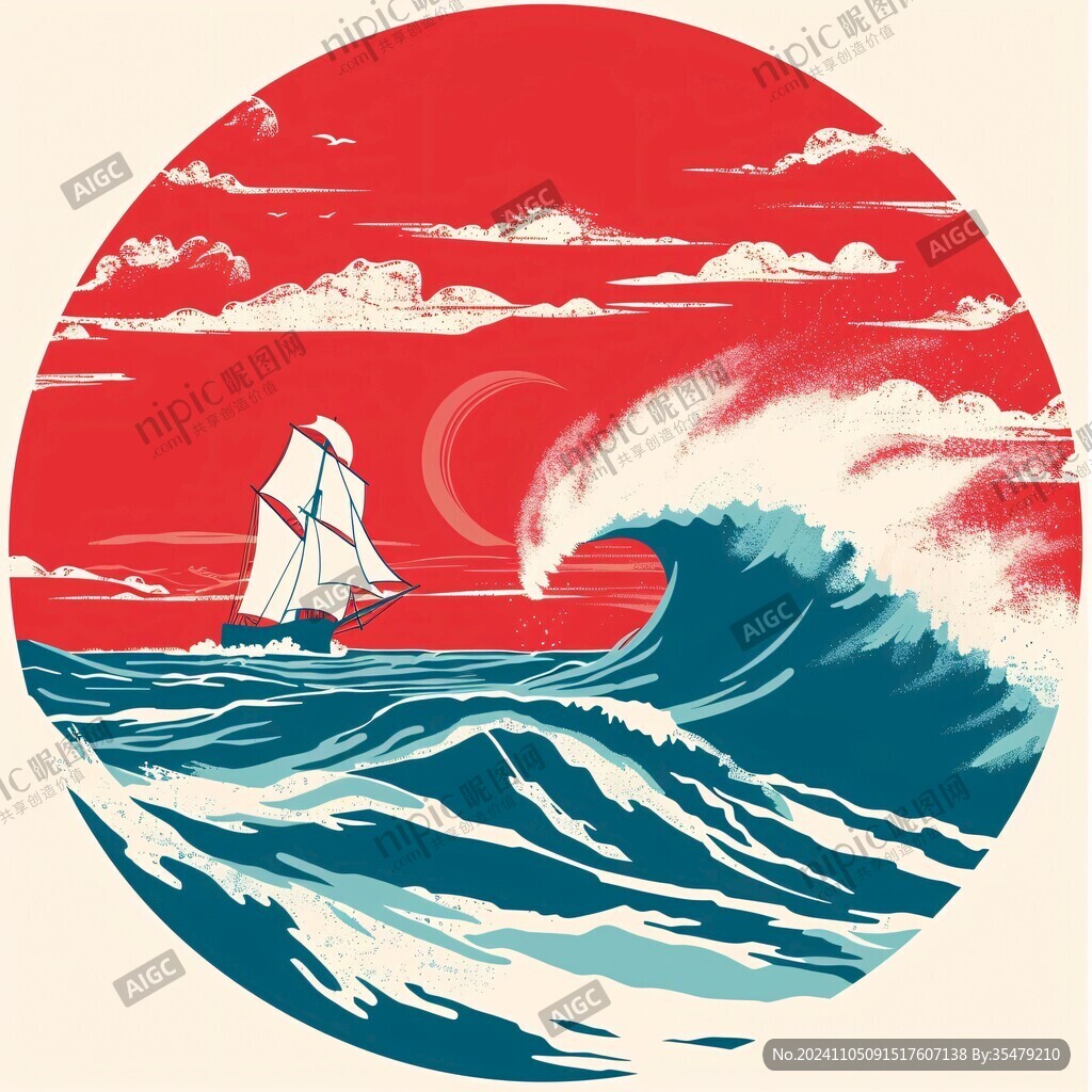 古風海浪包裝插畫