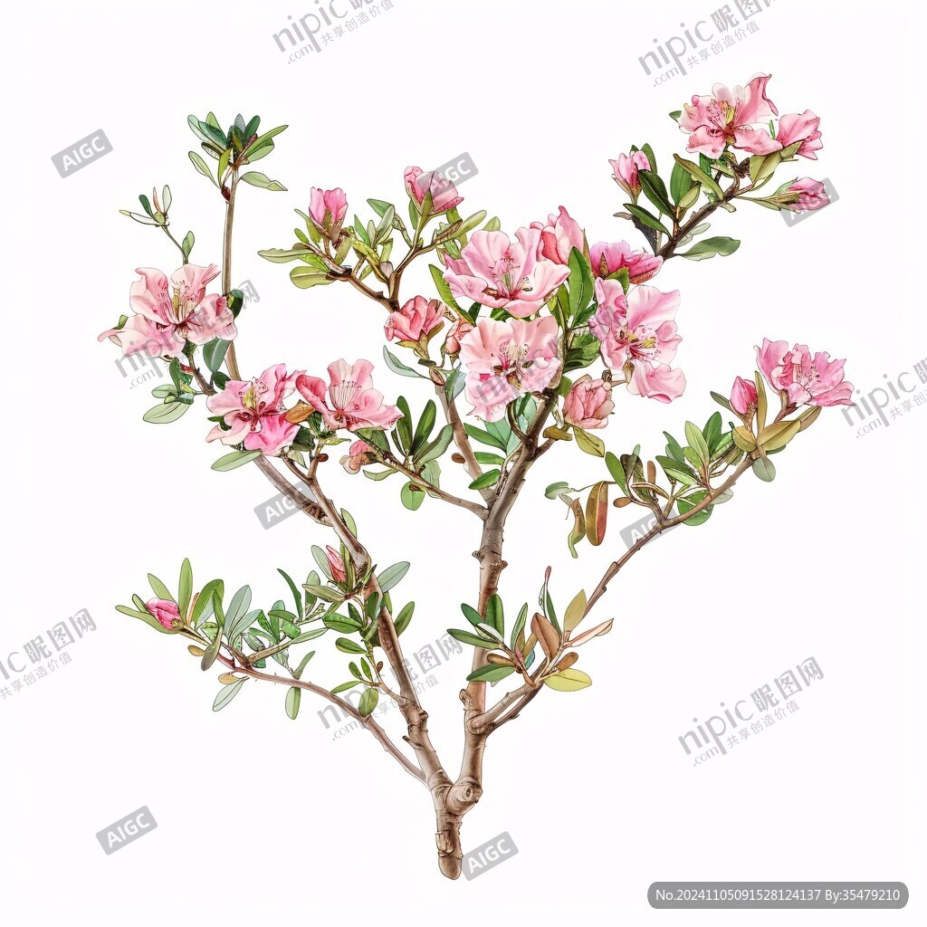 手繪桃花桃枝桃樹