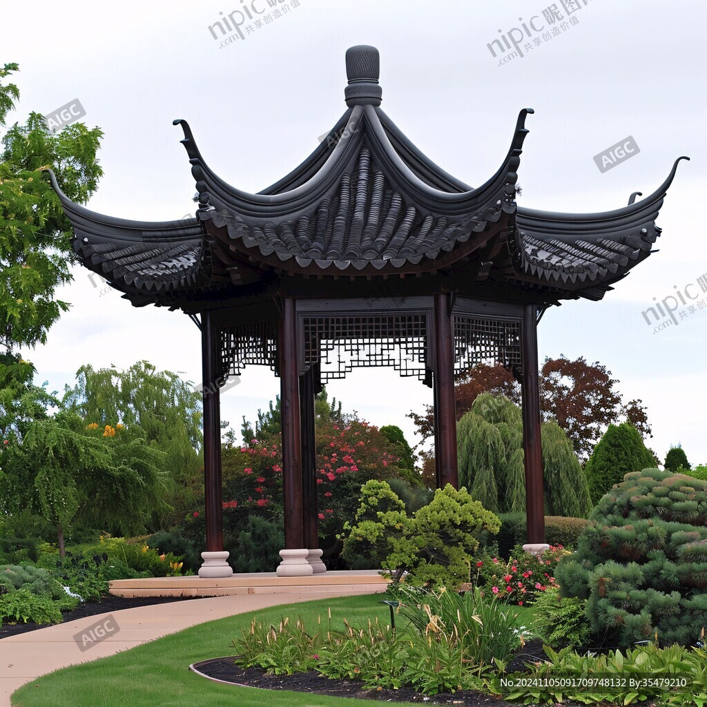 中式古典園林六角亭