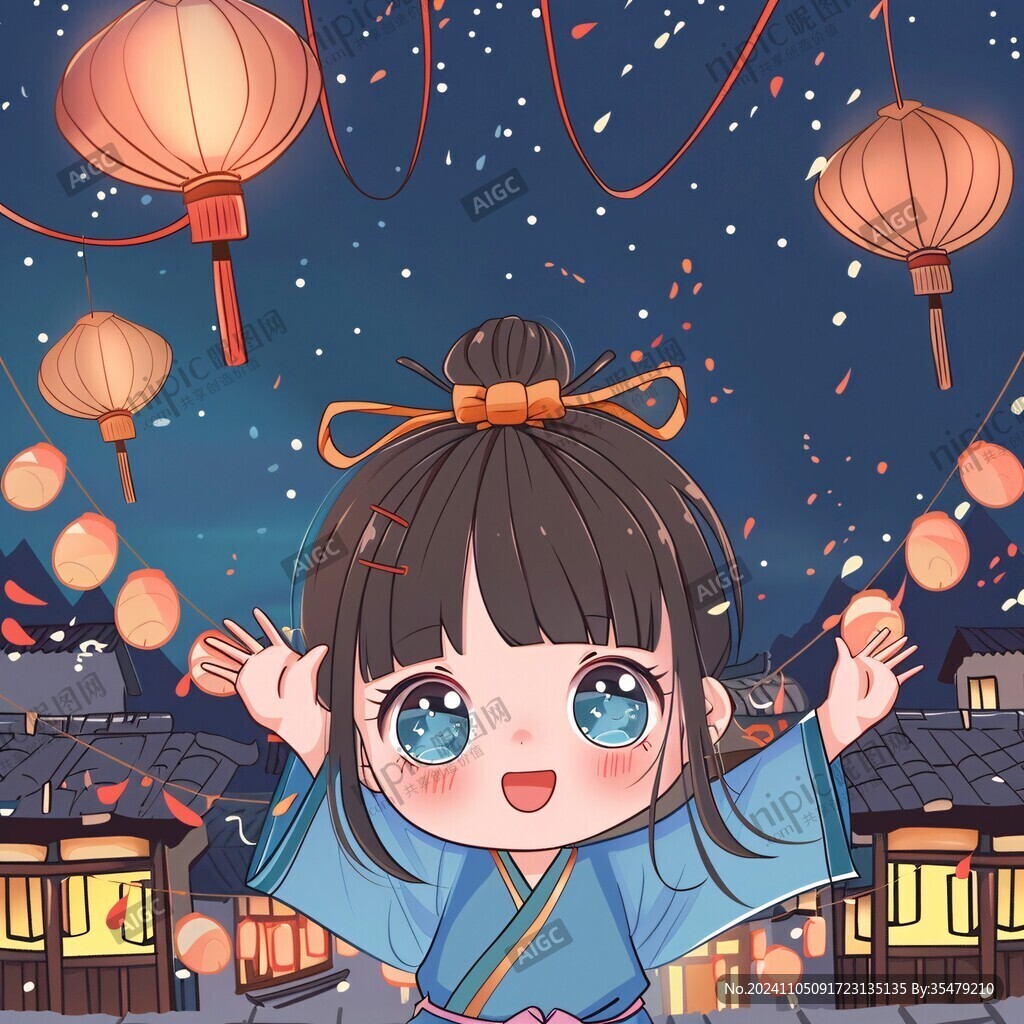 古風(fēng)漢服q版女孩過年