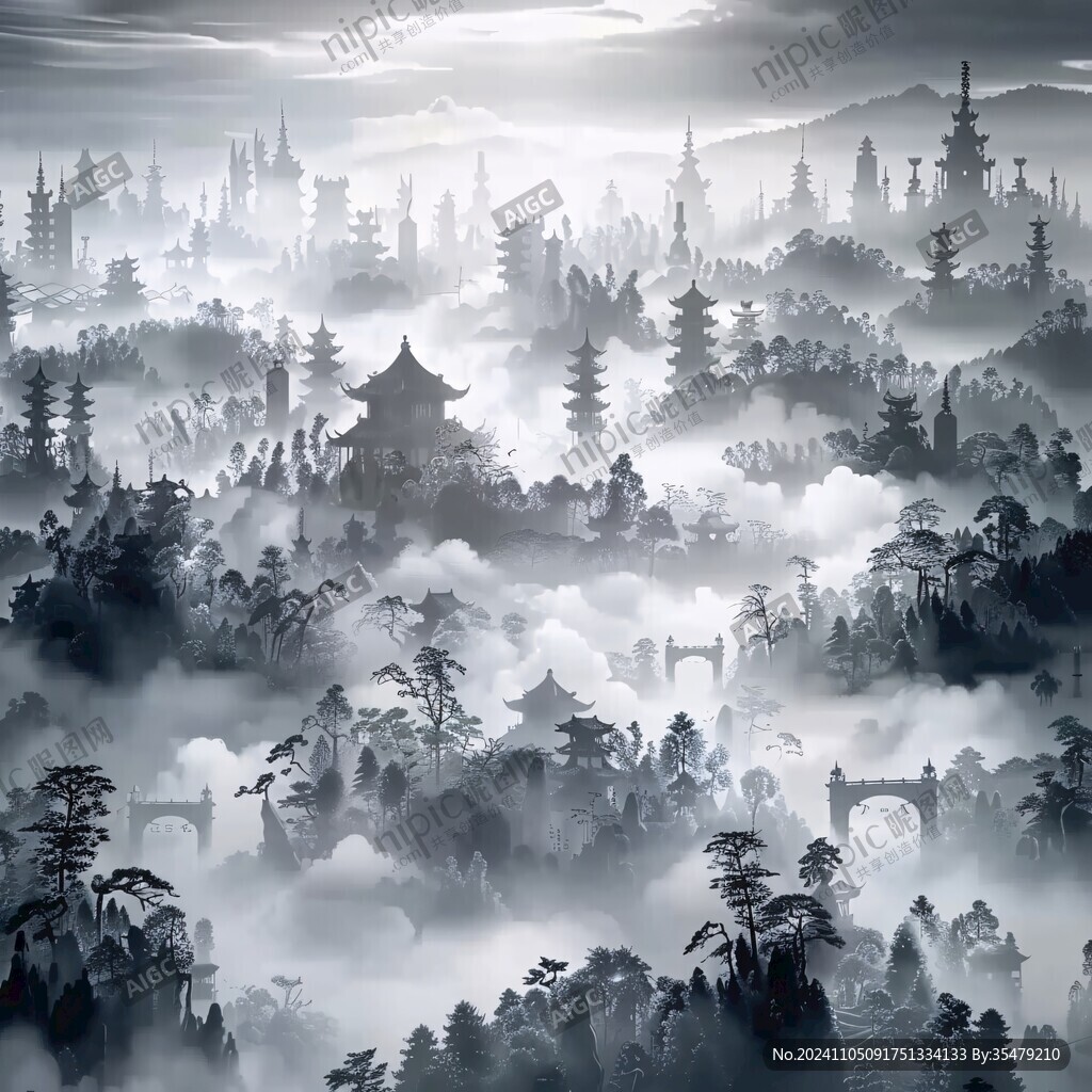 禪意山峰山脈江南水鄉