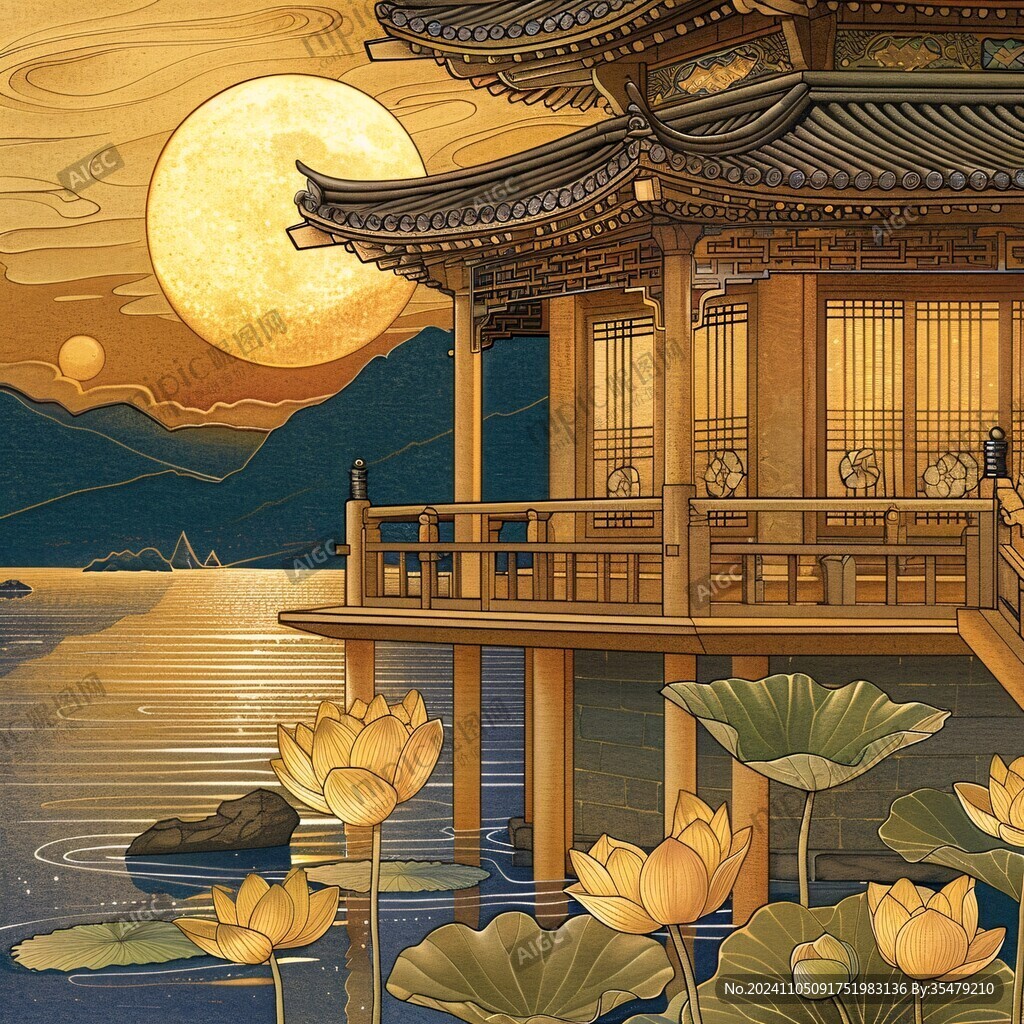 國(guó)潮樓閣亭臺(tái)古風(fēng)插畫