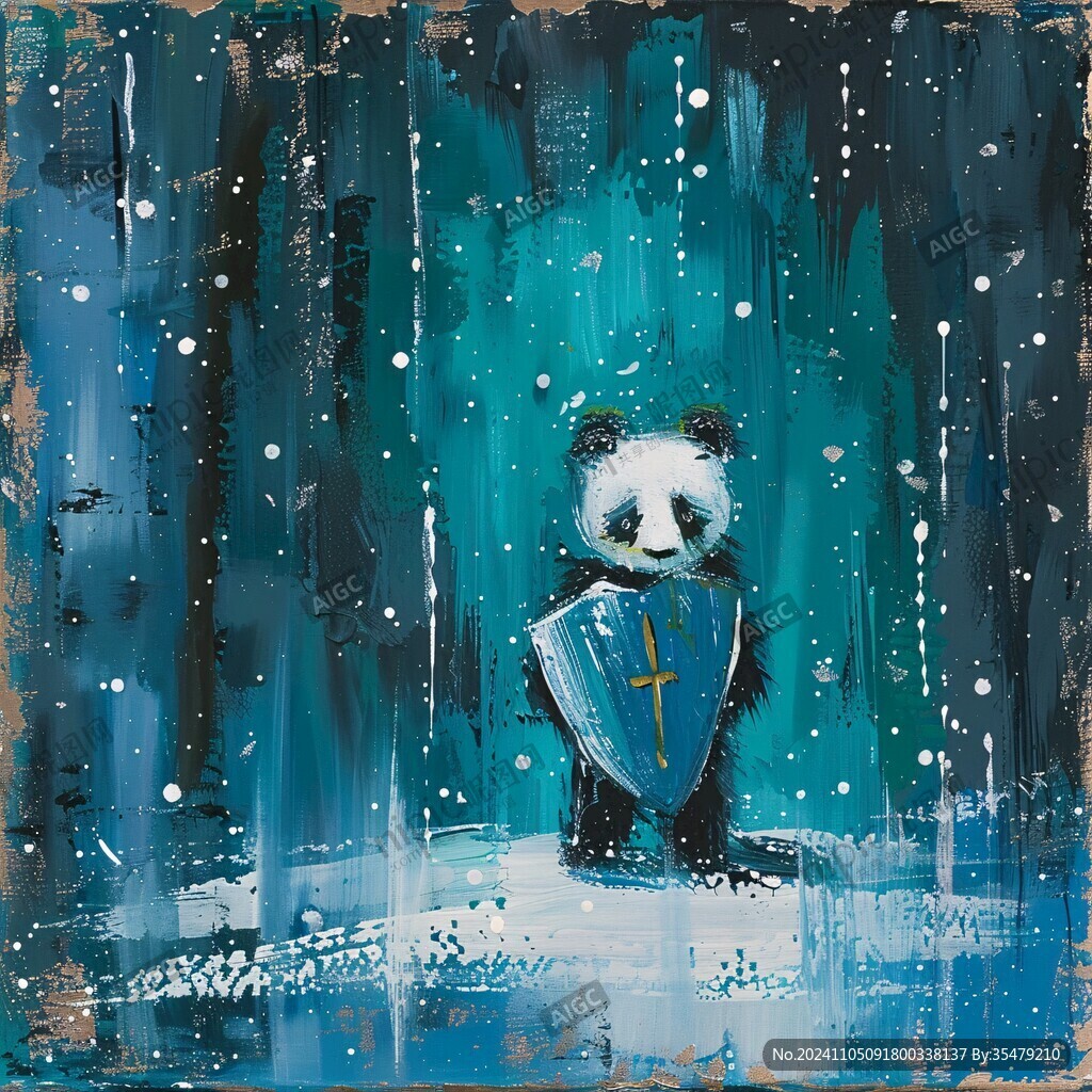 手繪滑雪的熊貓裝飾畫