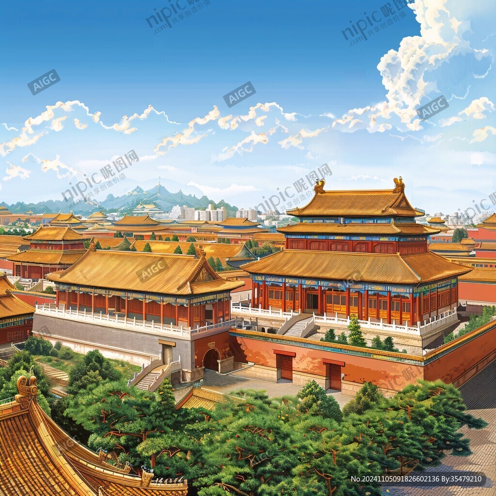橫店插畫宣傳背景素材