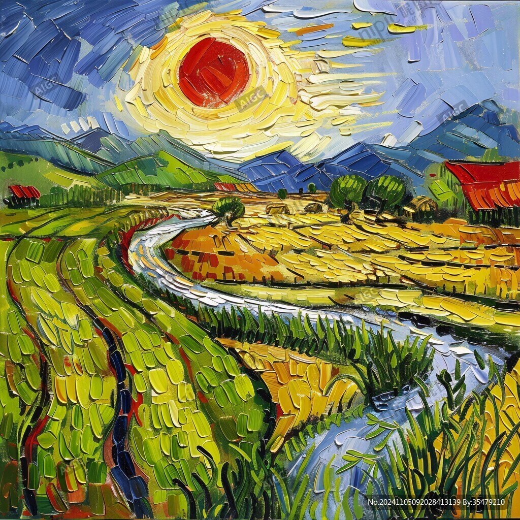 稻田風景插畫